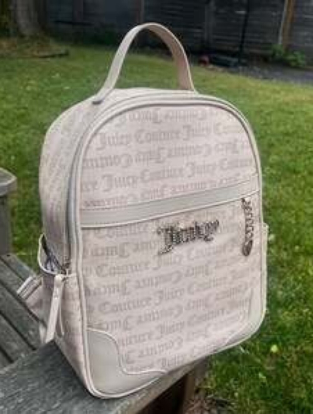 Juicy Couture Cream Logo Mini Backpack with Script Print